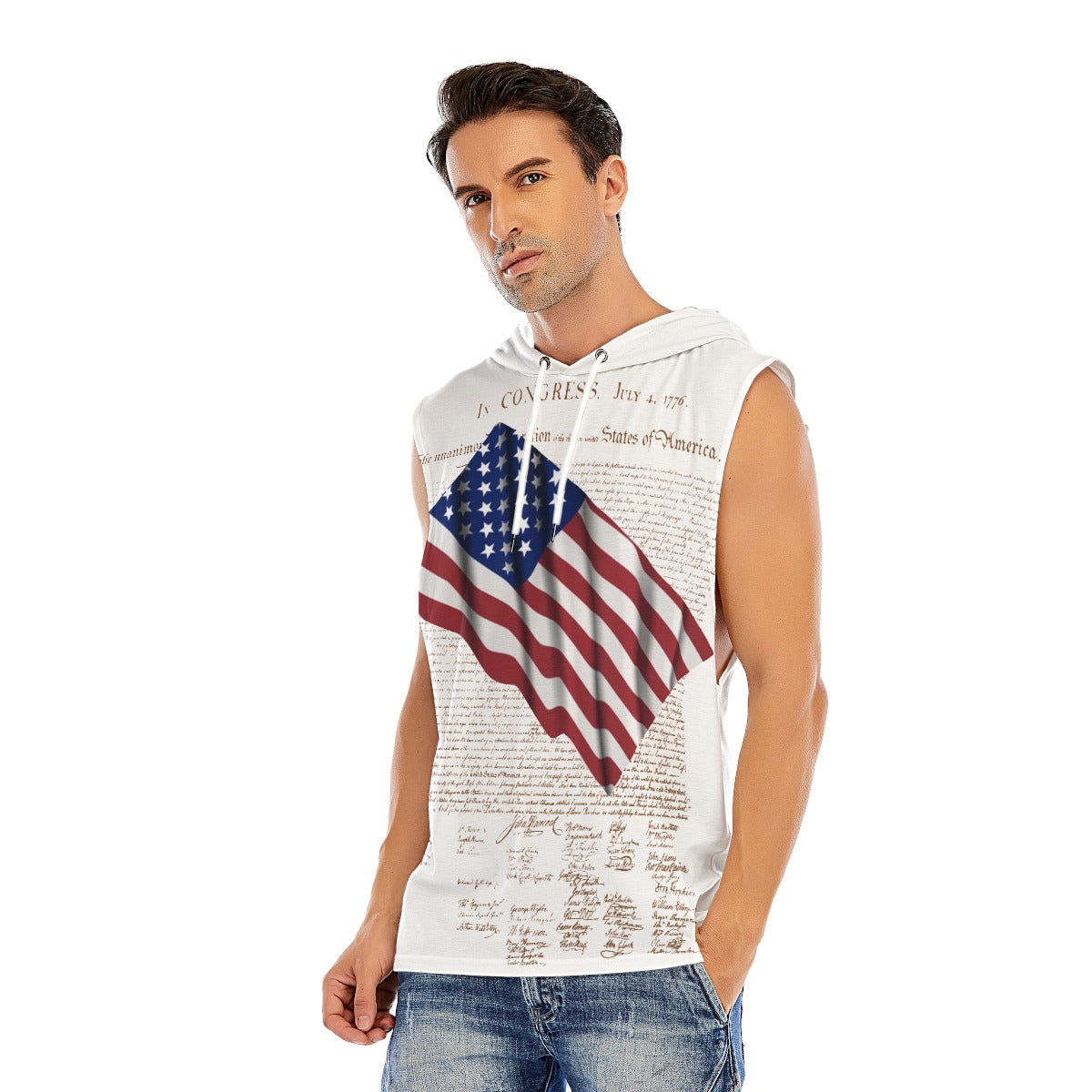 American Flag and Declaration Men’s Sleeveless Pullover Hoodie