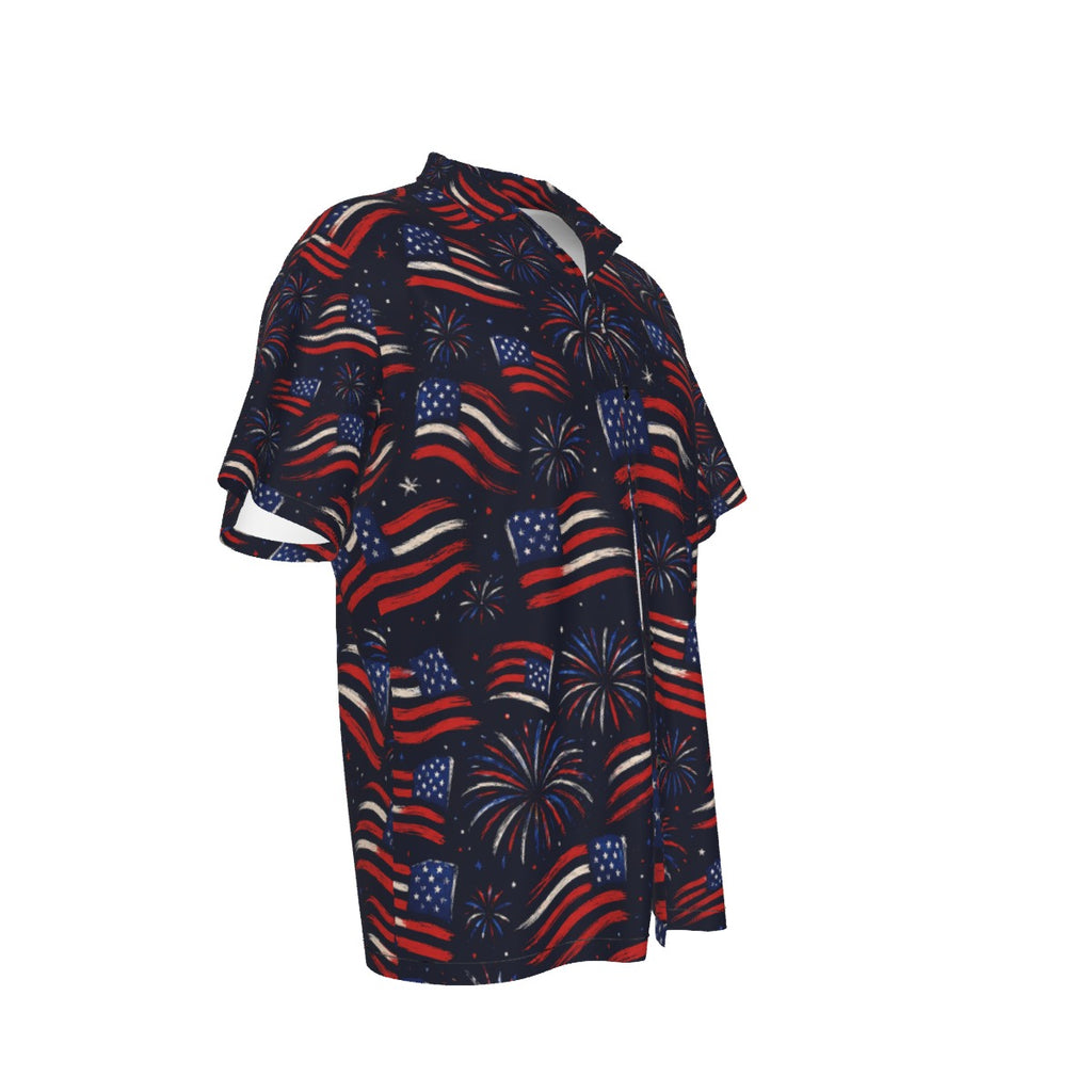 All-Over Print Men's Hawaiian Shirt With Button Closure