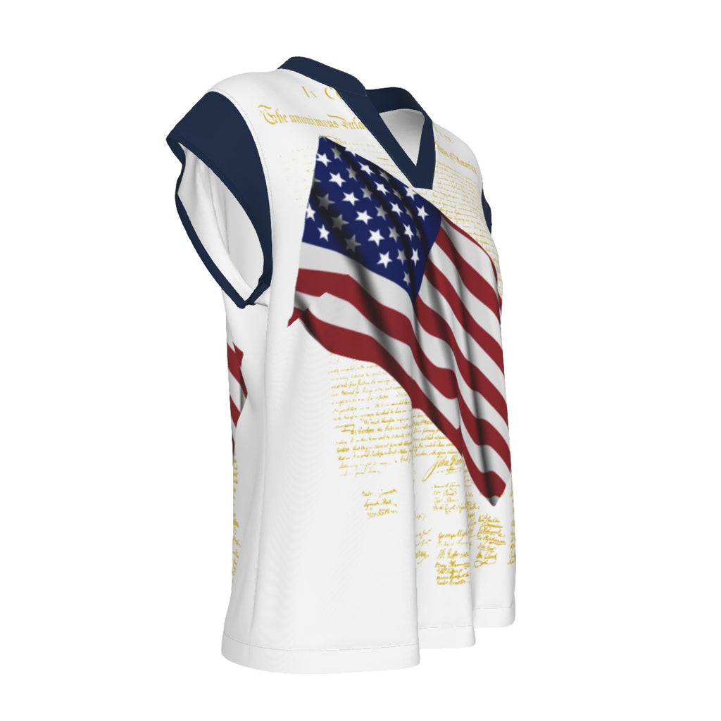 American Flag and Declaration Women's Stacked V-neck Short Sleeve Blouse