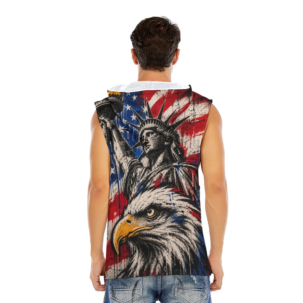Statue of Liberty and Bald Eagle Men’s Sleeveless Pullover Hoodie