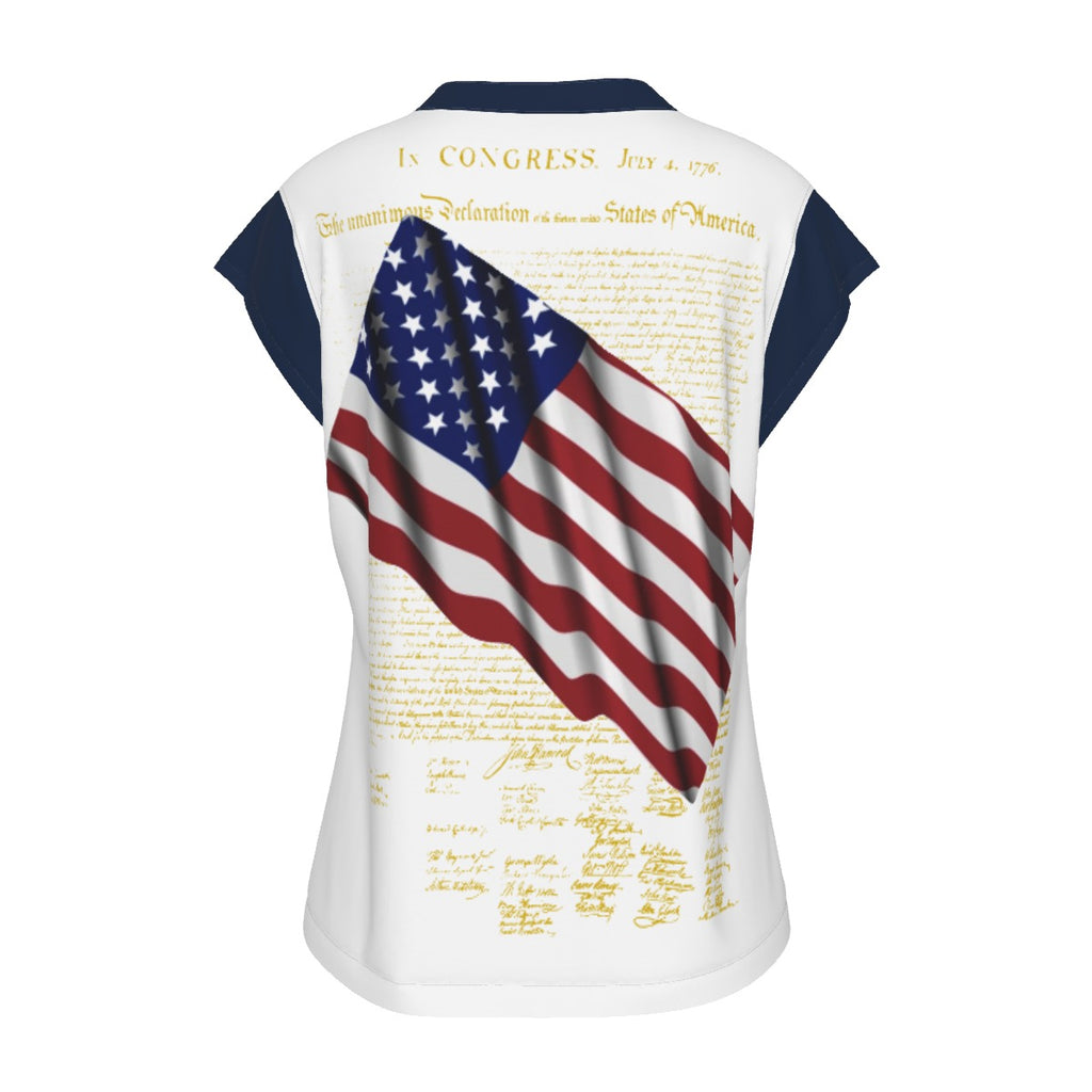 American Flag and Declaration Women's Stacked V-neck Short Sleeve Blouse