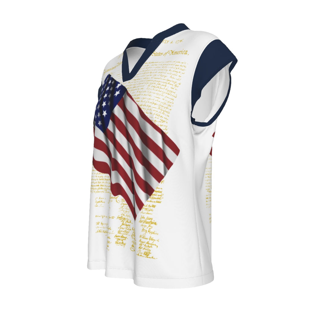 American Flag and Declaration Women's Stacked V-neck Short Sleeve Blouse