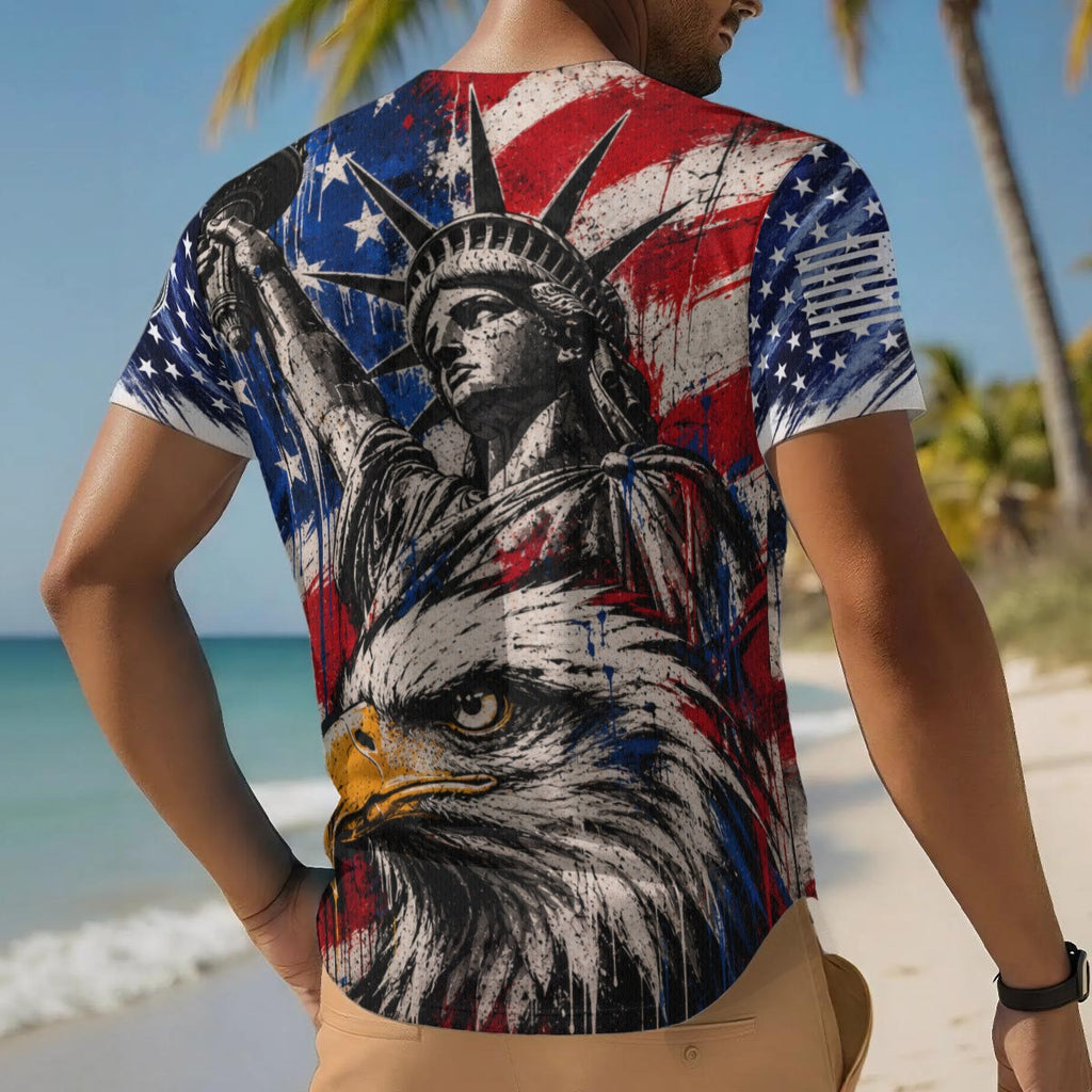 Statue of Liberty and Bald Eagle Men's Short Sleeve Baseball Jersey