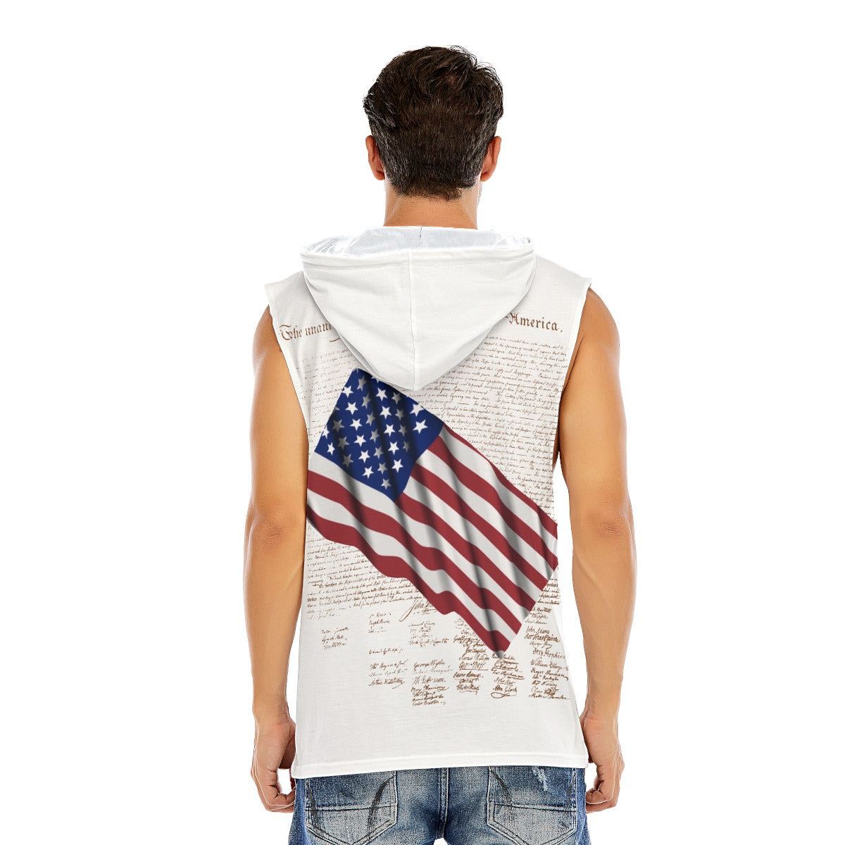 American Flag and Declaration Men’s Sleeveless Pullover Hoodie