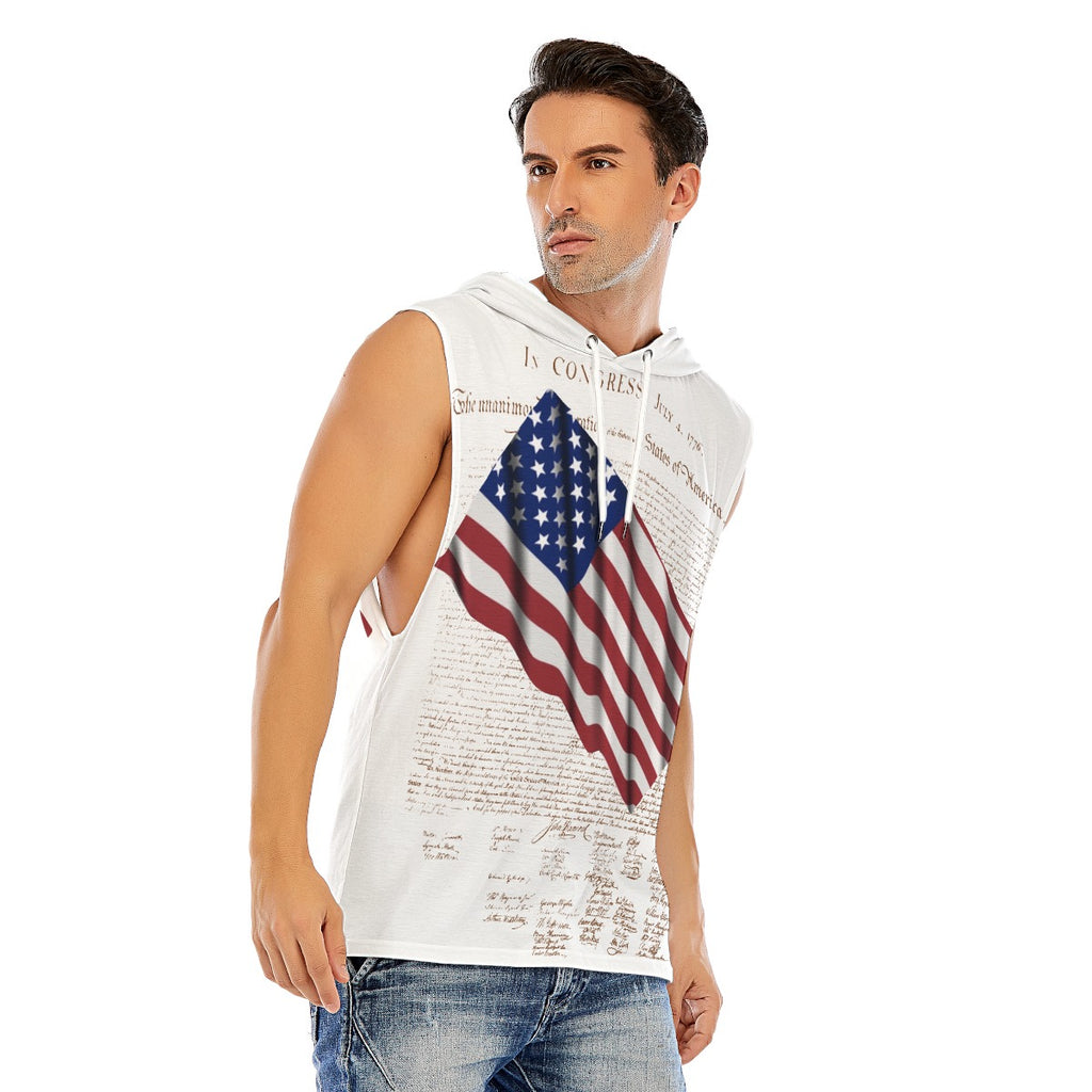 American Flag and Declaration Men’s Sleeveless Pullover Hoodie