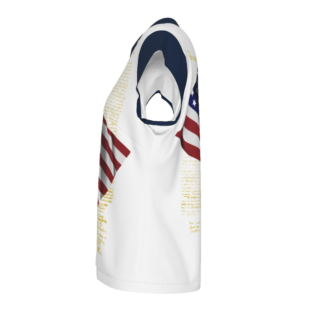 American Flag and Declaration Women's Stacked V-neck Short Sleeve Blouse