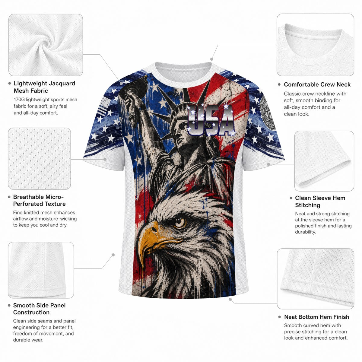 Statue of Liberty and Bald Eagle Unisex Jacquard Mesh Sports Jersey